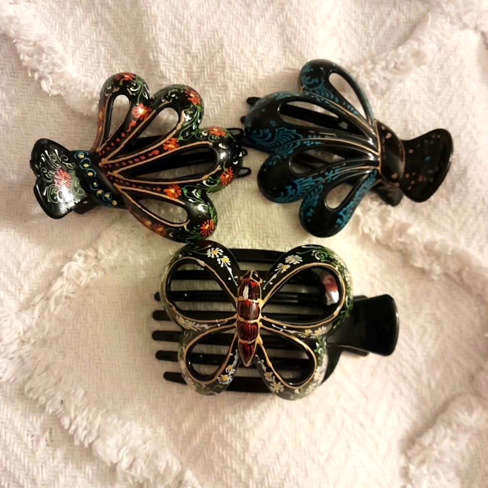 Vintage Hand Painted Hair Claw-Clips